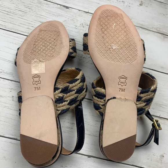 Tory Burch Lola Flat Sandal Woven Nautical 7 Blue - Picture 5 of 8